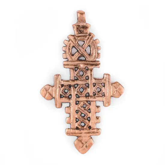 Copper Coptic Cross Pendant (86x50mm): Authentic Ethiopian East African Design for Jewelry & Necklace Making {1}