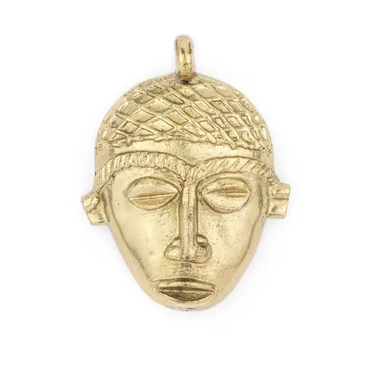 The Bead Chest African Brass Mask Pendant (75x55mm): Genuine West African Mask Design for DIY Jewelry & Necklaces {1}