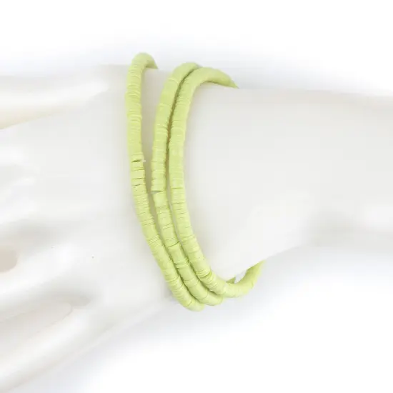 The Bead Chest Boho Stretch Bracelet, Lime Green - Stackable African Vinyl Heishi, Unisex for Men & Women {4}