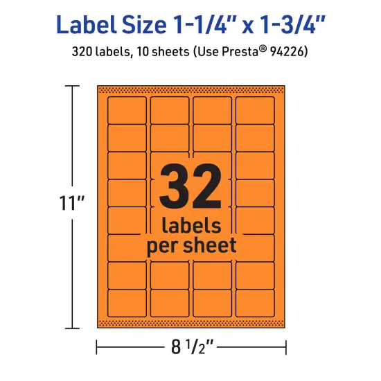 Avery Bright Orange Paper Labels, 1.25" x 1.75" Rectangle {5}