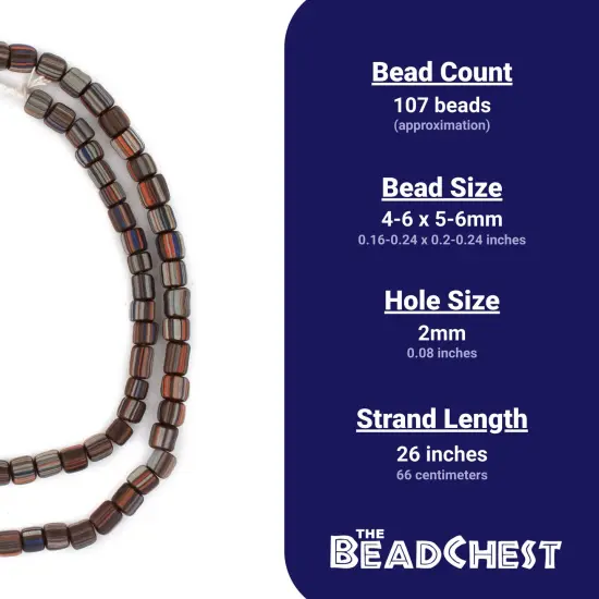 The Bead Chest Java Gooseberry Beads - Full Strand of Striped Glass Beads (Maroon Brown, 4mm) {4}