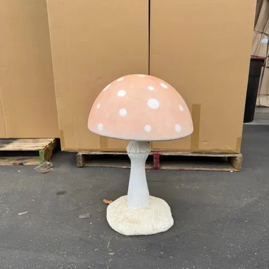 Small Pastel Peach Round Mushroom Statue {5}