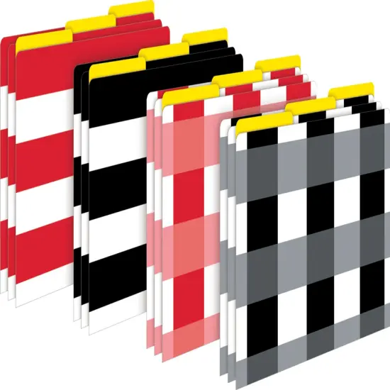Barker Creek File Folders, Buffalo Plaid/Wide Stripes Design, Letter Size, Set of 12 {1}