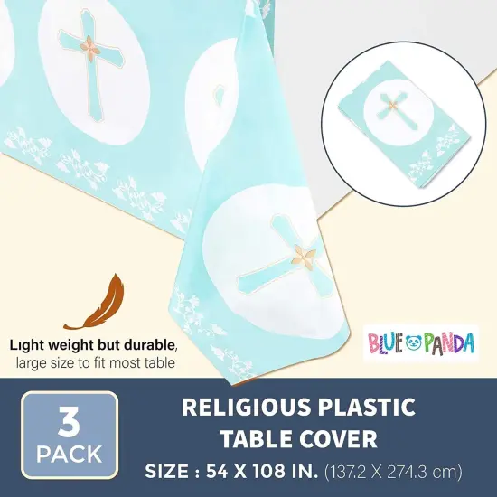 3 Pack Disposable Plastic Table Covers, Baptism Decorations, Easter Tablecloth (54 x 108 In) White {3}