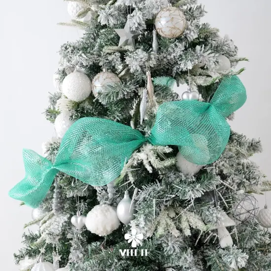 Mint Green Deco Mesh 10 Inch Deluxe Wide Foil Metallic Xmas Mesh Christmas Tree Ribbon Peppermint Mesh Ribbon {4}