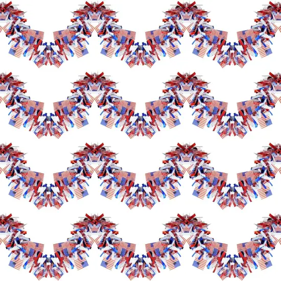 4 Strings Total 26.3 ft American Flag Tinsel Garlands - Each 6.6ft Red White Blue Fringe Garland with USA Flag Hanging Glitter Streamers for 4th of July, Independence Day, Patriotic Party Decorations {1}