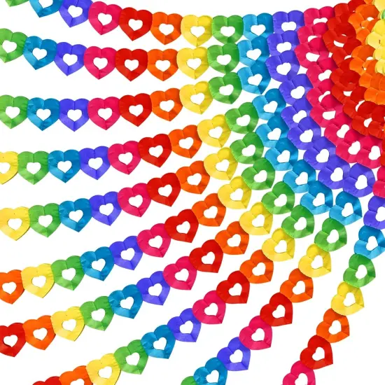 10 Pieces Colorful Rainbow Heart Banner - 100 Feet Colorful Rainbow Gay Pride Paper Garland - Heart Shape Hanging Decorations for Birthday Party Wedding Parades Celebration {1}