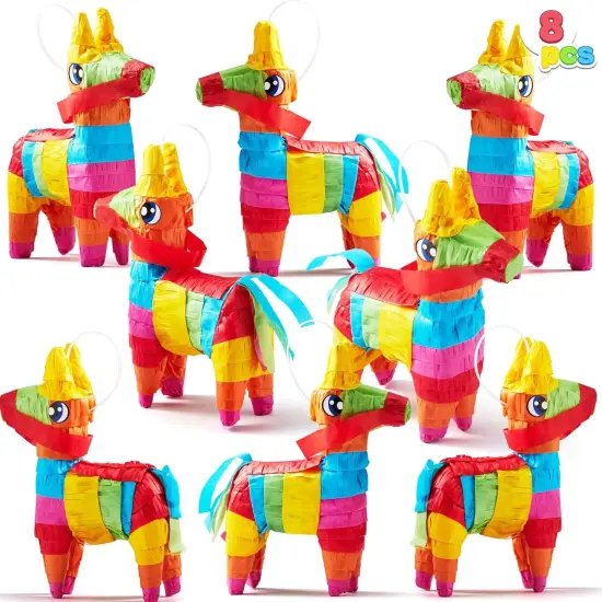 Cinco De Mayo 8 pcs Mini Donkey Pinatas 5.7"x7.5" Rainbow Color for Fun Fiesta Taco Party Supplies, Luau Event Photo Props, Mexican Theme Decoration, Carnivals Festivals, Taco Tuesday Event {1}