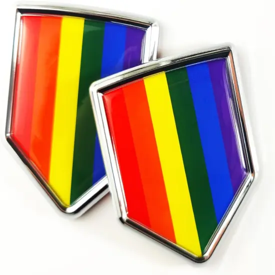 Rainbow Gay Pride Flag Decal Sticker Car Emblem LGBT Flag Car Decoration Accessories Chrome Shield for Truck Vehicles Cars, 2 Pack {1}