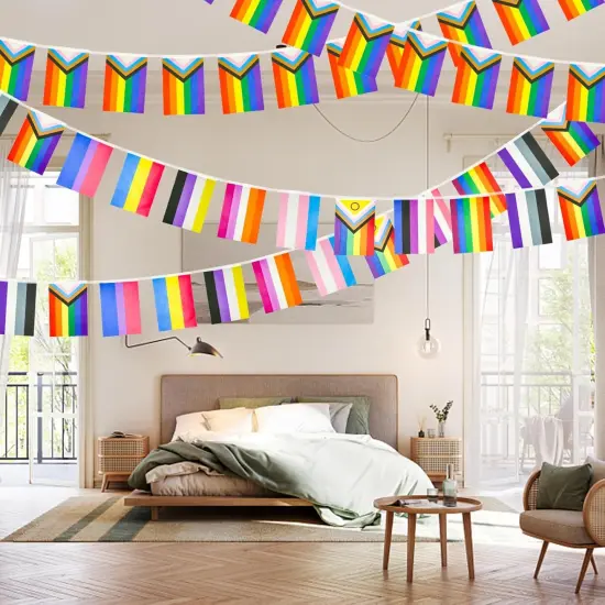2Pcs Pride Flag Rainbow Banner, 32.8ft LGBT Flag Pride Decorations, LGBT String Flags Rainbow Flag Gay Pride Flag, Colorful Gay Flag Pride Decor for LGBT Party Rainbow Party (2 Styles, 60 Flags) {4}