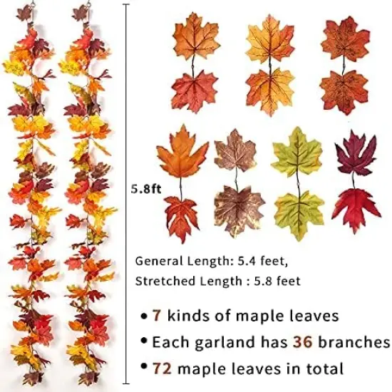2 Pack Fall Maple Garland with 40 LED String Light - 5.8ft/Piece {3}