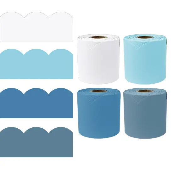 Carson Dellosa 260Ft Ocean Waves Boho Classroom Bulletin Board Borders, 4 Rolls of Scalloped White & Blue Bulletin Board Border, Bulletin Board, Boho D&eacute;cor, Office D&eacute;cor, Summer D&eacute;cor, Classroom D&eacute;cor {1}