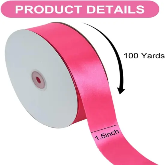 1-1/2 Inch (40mm) x 100 Yard Shocking Pink Wide Satin Ribbon Solid Fabric Ribbon for Gift Wrapping Chair Sash Valentine's Day Wedding Birthday Party Decoration Hair Floral Craft Sewing {3}
