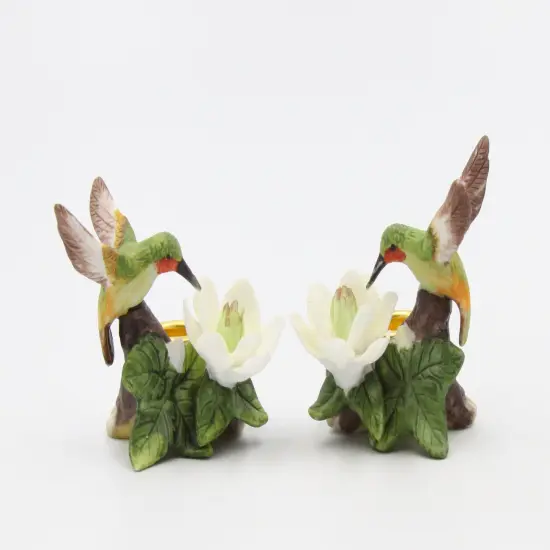 Ceramic Mini Hummingbird with Magnolia Flower Candle Holder (Set of 2), Table Decor, Gift for Her, Gift for Mom, Birdwatcher Gift {2}
