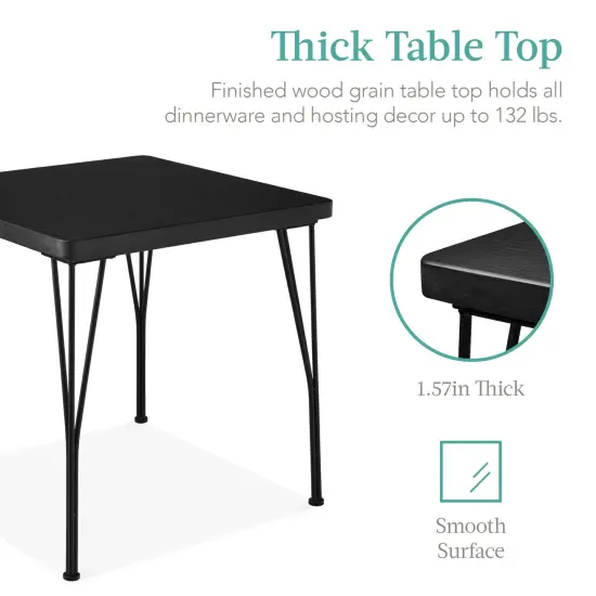 Best Choice Products 3-Piece Indoor Metal Wood Square Dining Table, Furniture Set w/ 2 Chairs Black {2}