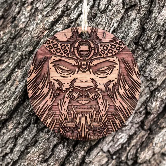 Viking Warrior - Raw Cedar Ornament 3x3in {3}