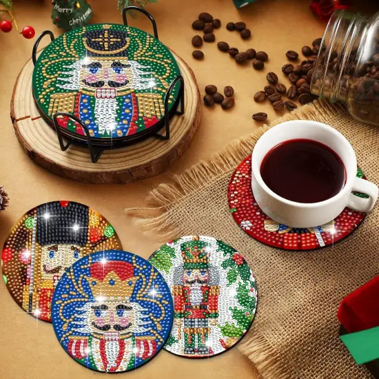 DIY Christmas Soldier Art Coasters with Holder - 8 Pcs Diamond Art Kits for Adults Beginners {2}