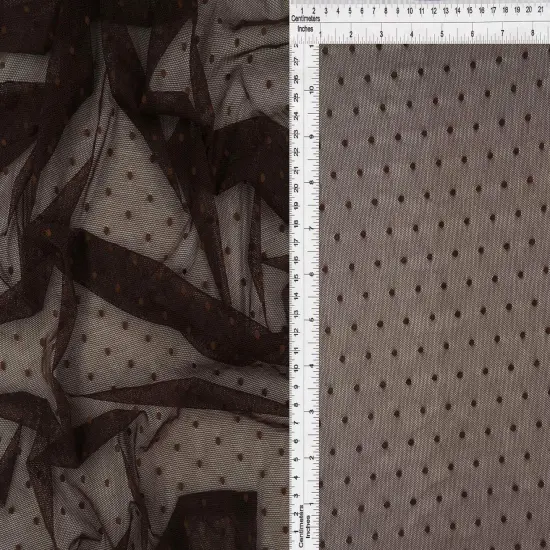 1 Yard Polka Dot Lace Solid Fabric, Soft Stretch Nylon Spandex 58/60" Wide BROWN {1}