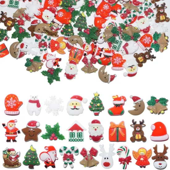 Christmas Resin Charms for Crafts,100 Pcs Flatback Slime Charm Beads Miniature Ornaments for Christmas Embellishments {1}