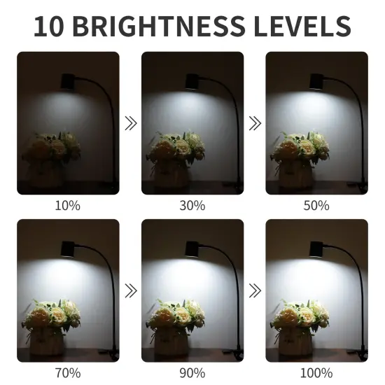 Arts Desk Lamp,USB Clip On Light,3 Color Modes,10 Brightness Levels,360&deg; Gooseneck LED Reading Light,Eye-Care for Home Office,Headboards, Black {6}