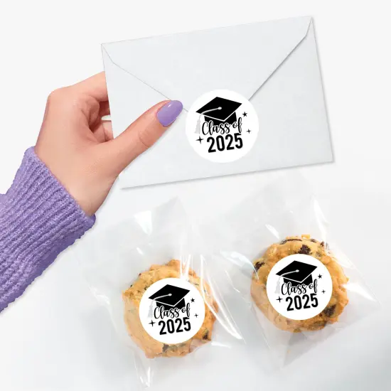 Big Dot of Happiness Class of 2025 Black & White Party Grad Envelope Seal Stickers, Round Circle Stickers Seal, Graduation Envelope Seals - 120 Count {5}