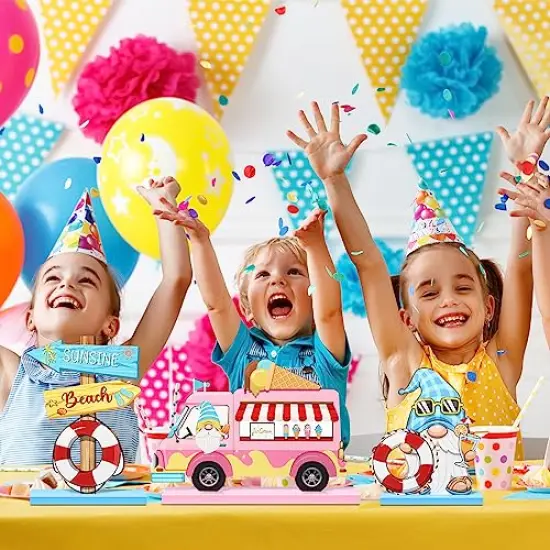 7 Pieces Hello Summer Table Decoration Sign Wooden Centerpieces Beach Gnome Wooden Decor for Farmhouse Summer Beach Home Table Tiered Tray Decor {3}