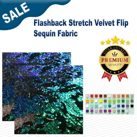 Flashback Stretch Velvet Flip Sequin Fabric Black/Green Ir {2}