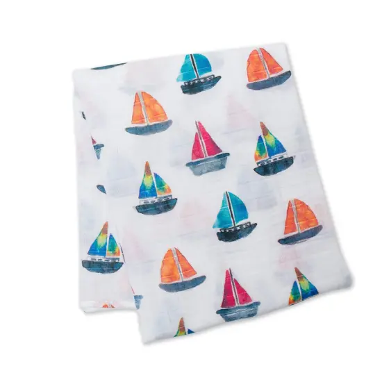 Sail Boats Cotton Muslin Baby Swaddle by Lulujo {1}
