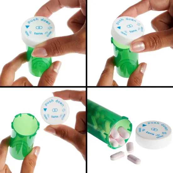 250 Pack Empty Pill Bottles with Caps, Plastic 13 Dram Medicine Vials for Prescription Medication, Supplements (Green Bottles, White Lids) {5}