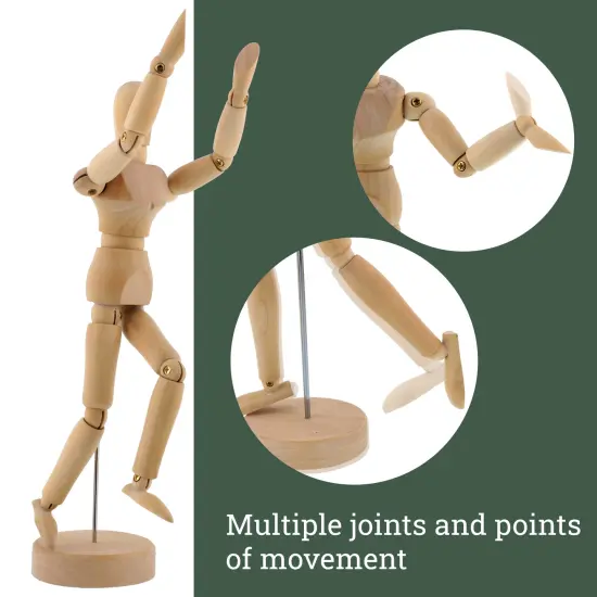 Wood 12" Artist Drawing Manikin Articulated Mannequin with Base and Flexible Body - Perfect For Drawing the Human Figure (12" Pair - Male & Female) {3}