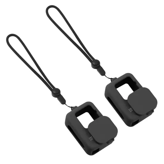 Insten 2 Pack of Silicone Protective Case Compatible with GoPro Hero 9 10 with Lanyard and Lens Cap, Soft Rubber Case, Black {2}