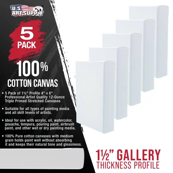 5-Pack Bulk Stretched Canvas for Painting 4 x 6 inch Gallery Depth 1-1/2" Profile - Professional Artist Quality, 100% Cotton 12-Ounce Gesso Triple Primed for Acrylic Pouring, Oil {2}