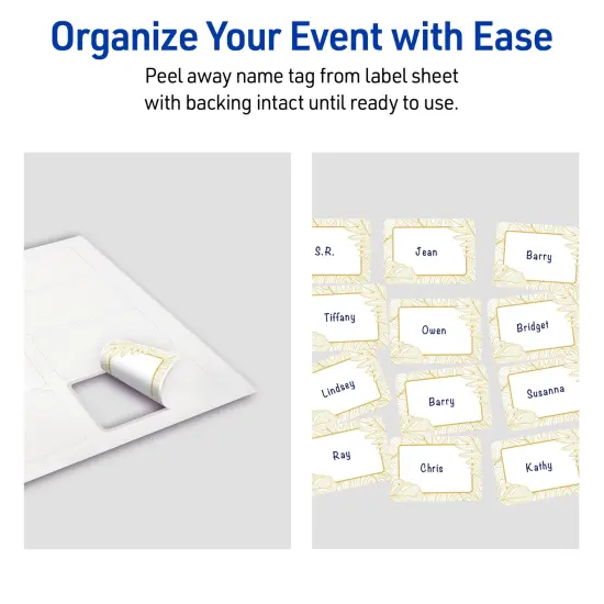 Avery Printable Rectangle Adhesive Name Badges, Pre-Printed Gold Florals, Matte White, 2-1/3" x 3-3/8", Laser & Inkjet Compatible, 80 Total, Great for Branding, Marketing, and Events {6}