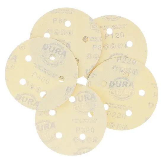 Variety Grit Pack - 5" Gold DA Sanding Discs - 5-Hole Pattern Hook and Loop - Box of 50 {4}