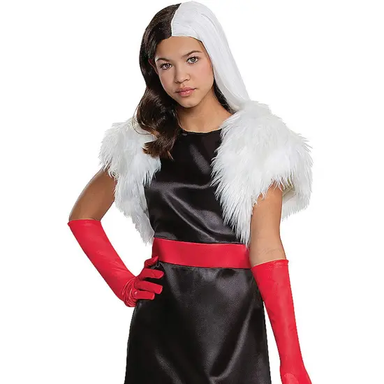 Tween Disney Cruella Costume Dress Faux Fur Jacket and Gloves {3}