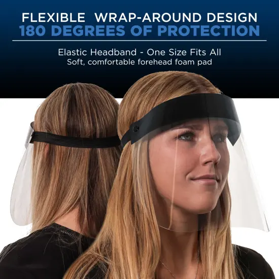 Face Shields - Case of 40 Packs (160 Black Shields) - Ultra Clear Protective Full Face Shields to Protect Eyes, Nose and Mouth - Anti-Fog PET Plastic {3}