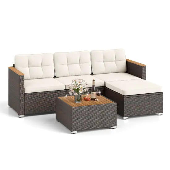 Costway 5 Piece Wicker Conversation Set Patio Rattan Chair & Coffee Table Set for Porch {2}