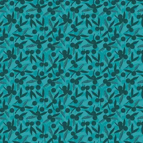 Teal Dahlias at Dusk Leaf & Berries Silhouettes Cotton 44"/45" Fabric Per Yard {1}