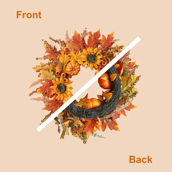 24 Inch Fall Wreath with Pumpkins Sunflowers {5}