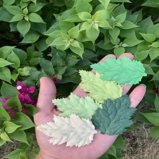 Artificial Leaves 50 Pcs Handmade Mulberry (Sunflower Leaves Green Tone) {2}