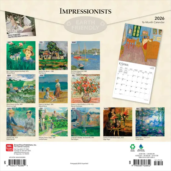 Impressionists | 2026 12 x 24 Inch (Hanging) Monthly Square Wall Calendar | Plastic-Free {2}