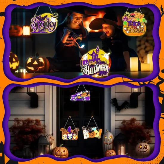 6 Pcs Halloween Diamond Art Painting Kits Hanging Sign Set {5}