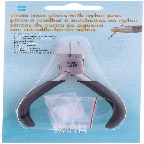 The Beadsmith Double Nylon Jaw Chain Nose Pliers, 4.75 inches (120mm), Black PVC Comfort Grip Handle, with Double Leaf Spring, protects wire when bending and looping {6}