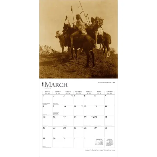 Edward S. Curtis Portraits of Native Americans | 2026 12 x 24 Inch (Hanging) Monthly Square Wall Calendar | Plastic-Free {3}