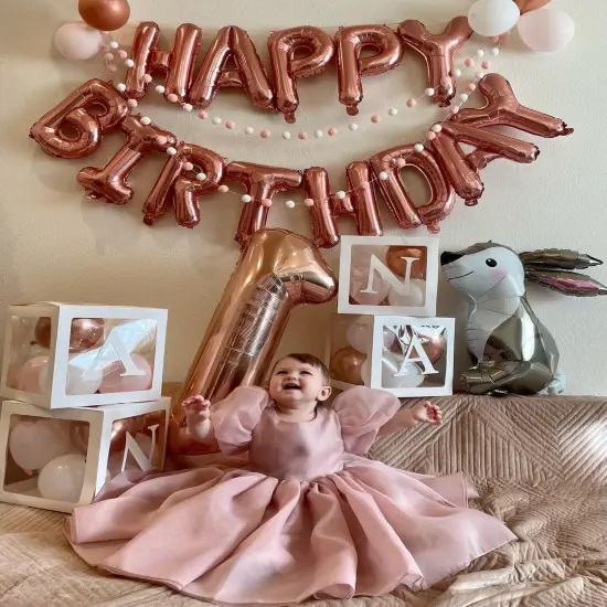 Rose Gold Happy Birthday Balloon Banner {3}