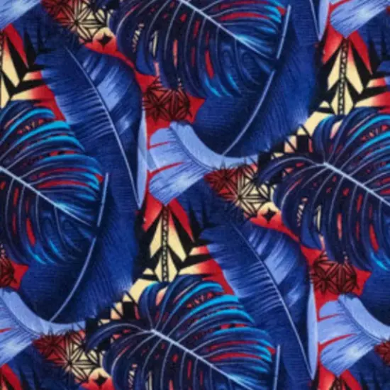 1 Yard Split & Banana Leaf with Traditional Tribal Design Rayon Poplin Fabric 44/45" Wide Purple & Red {5}