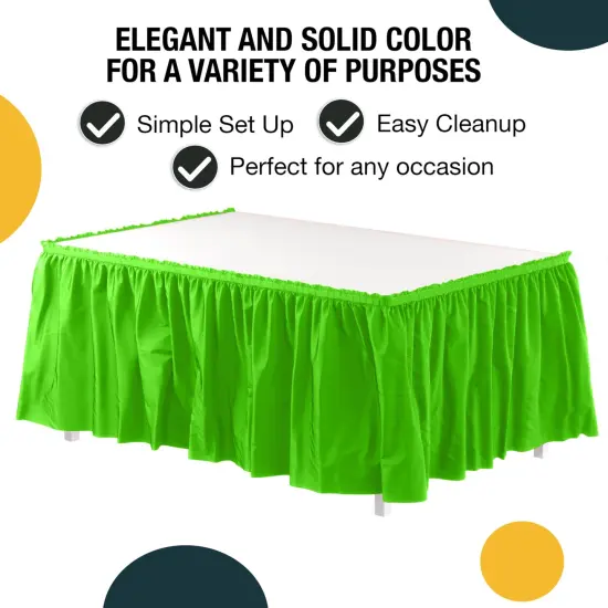 Ruffle Disposable Table Skirt 14 Ft Long Pleated Table Skirts with Adhesive Strip &ndash; Fits 6ft+ Rectangle or Round Tables &ndash; Ideal for Birthday Parties, Gender Reveal, Baby Showers & Event Decorations 6 pack by Exquisite Lime Green {2}