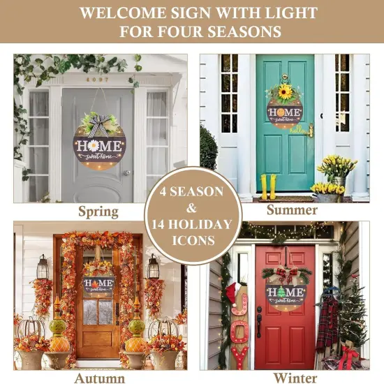 Interchangeable Seasonal Welcome Sign with Wreaths and LED Light {2}