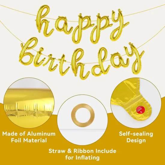 Script Foil Mylar Birthday Letter Balloon - Gold {3}
