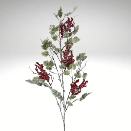 36" Frosted Red Berry and Grape Leaf Spray &ndash; Artificial Christmas Winter Greenery Stem -MTX57308 {2}